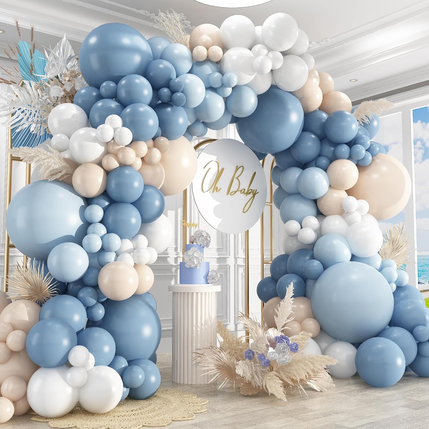 Wedding Supply Kit - ダスティブルーサンドホワイトラテックスバルーンガーランドアーチキット ベビーシャワー、結婚式、ブライダルシャワー、誕生日パーティーのデコレーション用品