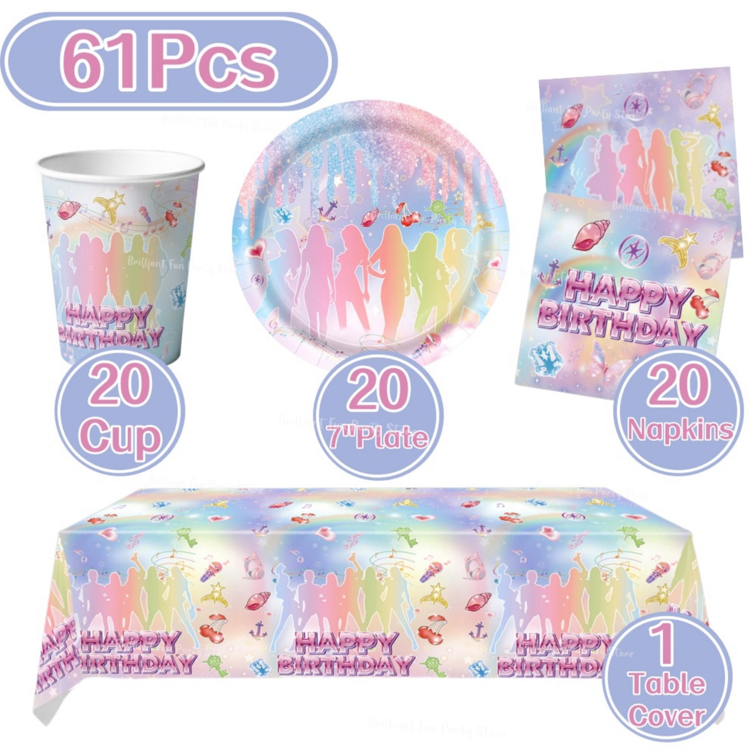 61点入り Kpopファン向け誕生日使い捨て食器セット 紙皿 - Wedding Supply Kit のレビューと価格