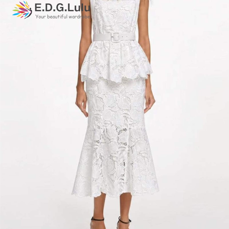 EDGLuLu ヴィンテージ中空レース刺繍花柄ツーピースセッ - Wedding Lulu のレビューと価格